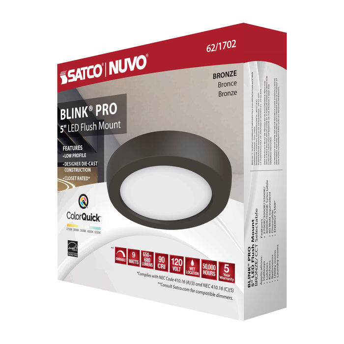 SATCO/NUVO Blink - 9W 5 Inch LED Fixture CCT Selectable 2700K/3000K/3500K/4000K/5000K Round Shape Bronze Finish 120V (62-1702)