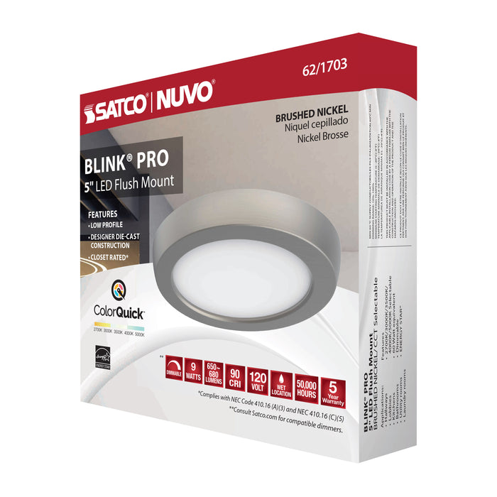 SATCO/NUVO Blink - 9W 5 Inch LED Fixture CCT Selectable 2700K/3000K/3500K/4000K/5000K Round Shape Brushed Nickel Finish 120V (62-1703)