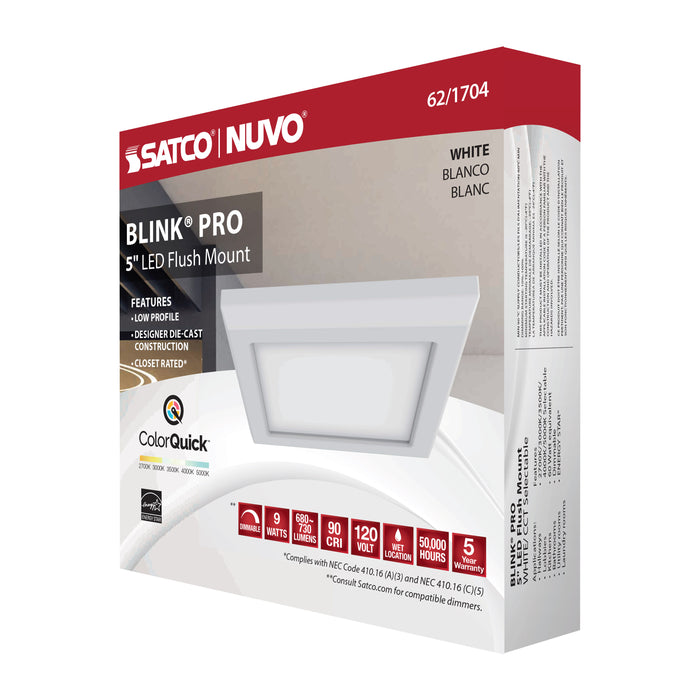 SATCO/NUVO Blink - 9W 5 Inch LED Fixture CCT Selectable 2700K/3000K/3500K/4000K/5000K Square Shape White Finish 120V (62-1704)