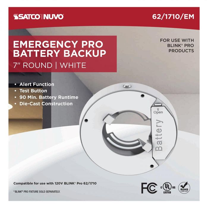 SATCO/NUVO 7 Inch Round BLINK Pro Emergency Battery Backup 120V White-Compatible with 120V BLINK Pro Models (62-1710-EM)