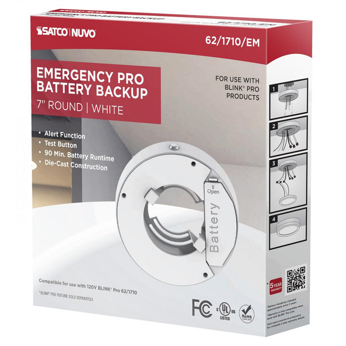 SATCO/NUVO 7 Inch Round BLINK Pro Emergency Battery Backup 120V White-Compatible with 120V BLINK Pro Models (62-1710-EM)