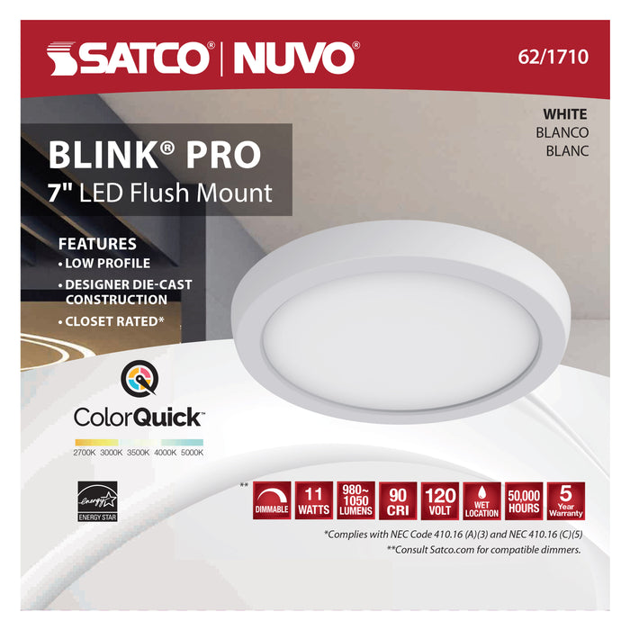 SATCO/NUVO Blink - 11W 7 Inch LED Fixture CCT Selectable 2700K/3000K/3500K/4000K/5000K Round Shape White Finish 120V (62-1710)