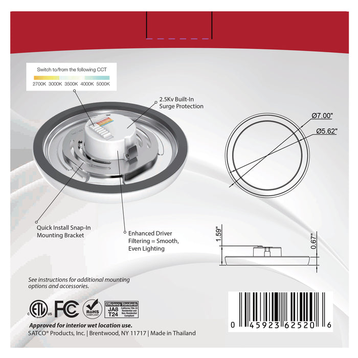 SATCO/NUVO Blink - 11W 7 Inch LED Fixture CCT Selectable 2700K/3000K/3500K/4000K/5000K Round Shape White Finish 120V (62-1710)