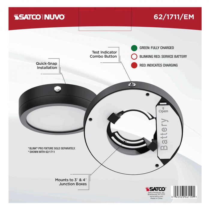 SATCO/NUVO 7 Inch Round BLINK Pro Emergency Battery Backup 120V Black-Compatible with 120V BLINK Pro Models (62-1711-EM)