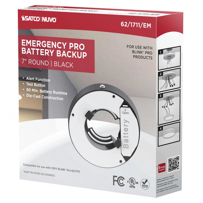 SATCO/NUVO 7 Inch Round BLINK Pro Emergency Battery Backup 120V Black-Compatible with 120V BLINK Pro Models (62-1711-EM)