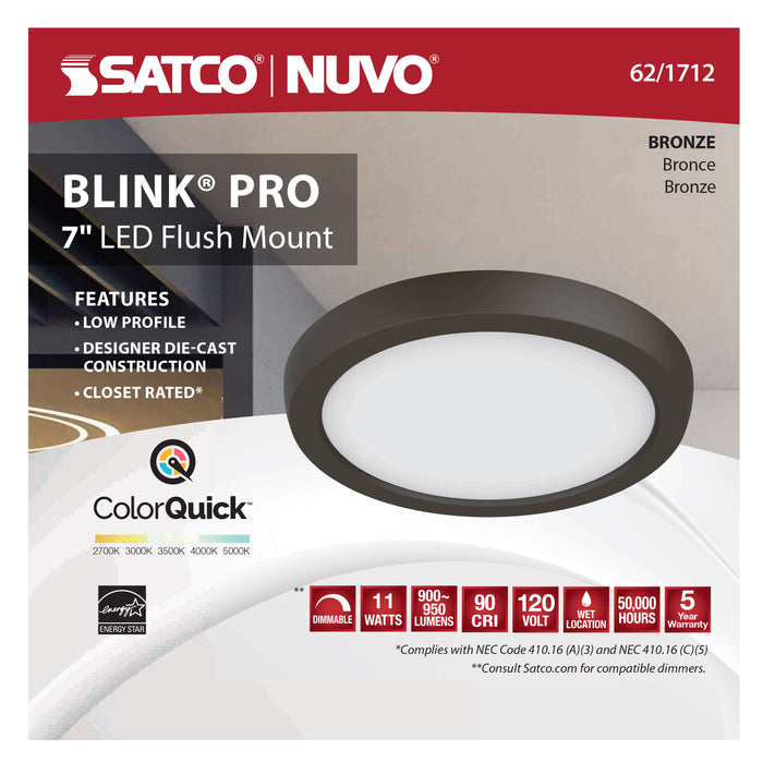 SATCO/NUVO Blink - 11W 7 Inch LED Fixture CCT Selectable 2700K/3000K/3500K/4000K/5000K Round Shape Bronze Finish 120V (62-1712)