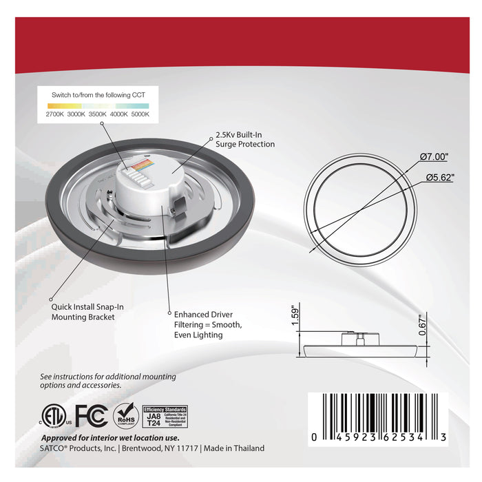 SATCO/NUVO Blink - 11W 7 Inch LED Fixture CCT Selectable 2700K/3000K/3500K/4000K/5000K Round Shape Bronze Finish 120V (62-1712)