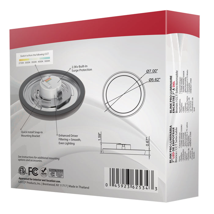 SATCO/NUVO Blink - 11W 7 Inch LED Fixture CCT Selectable 2700K/3000K/3500K/4000K/5000K Round Shape Bronze Finish 120V (62-1712)