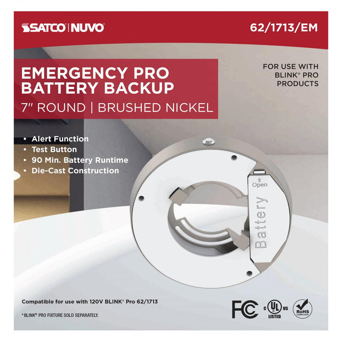 SATCO/NUVO 7 Inch Round BLINK Pro Emergency Battery Backup 120V Brushed Nickel-Compatible with 120V BLINK Pro Models (62-1713-EM)