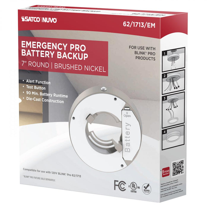 SATCO/NUVO 7 Inch Round BLINK Pro Emergency Battery Backup 120V Brushed Nickel-Compatible with 120V BLINK Pro Models (62-1713-EM)