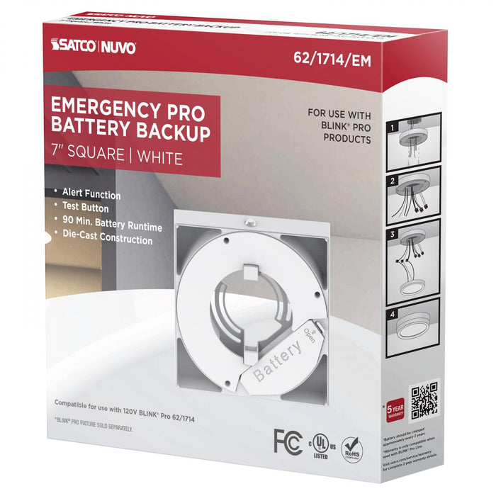 SATCO/NUVO 7 Inch Square BLINK Pro Emergency Battery Backup 120V White-Compatible with 120V BLINK Pro Models (62-1714-EM)