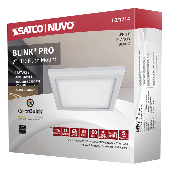 SATCO/NUVO Blink - 11W 7 Inch LED Fixture CCT Selectable 2700K/3000K/3500K/4000K/5000K Square Shape White Finish 120V (62-1714)