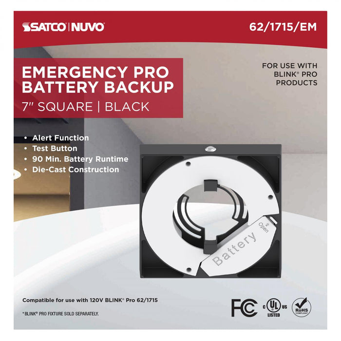 SATCO/NUVO 7 Inch Square BLINK Pro Emergency Battery Backup 120V Black-Compatible with 120V BLINK Pro Models (62-1715-EM)