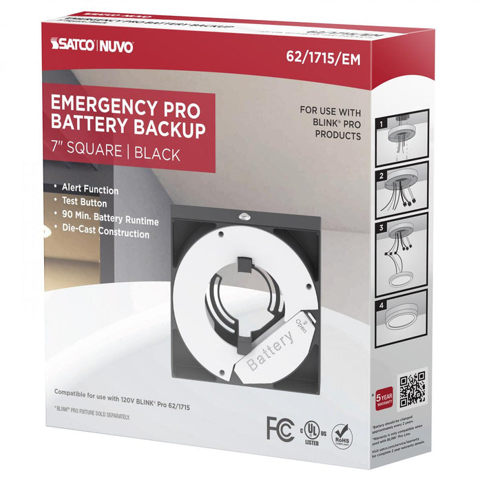 SATCO/NUVO 7 Inch Square BLINK Pro Emergency Battery Backup 120V Black-Compatible with 120V BLINK Pro Models (62-1715-EM)