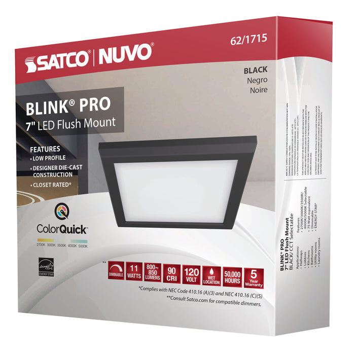 SATCO/NUVO Blink - 11W 7 Inch LED Fixture CCT Selectable 2700K/3000K/3500K/4000K/5000K Square Shape Black Finish 120V (62-1715)