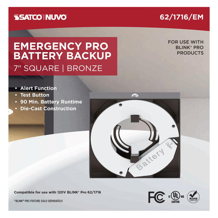 SATCO/NUVO 7 Inch Square BLINK Pro Emergency Battery Backup 120V Bronze-Compatible with 120V BLINK Pro Models (62-1716-EM)