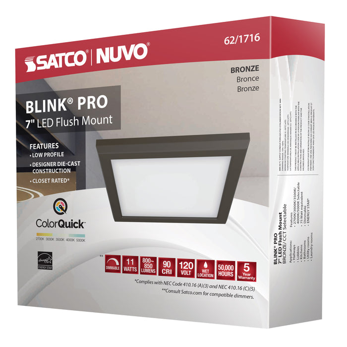 SATCO/NUVO Blink - 11W 7 Inch LED Fixture CCT Selectable 2700K/3000K/3500K/4000K/5000K Square Shape Bronze Finish 120V (62-1716)