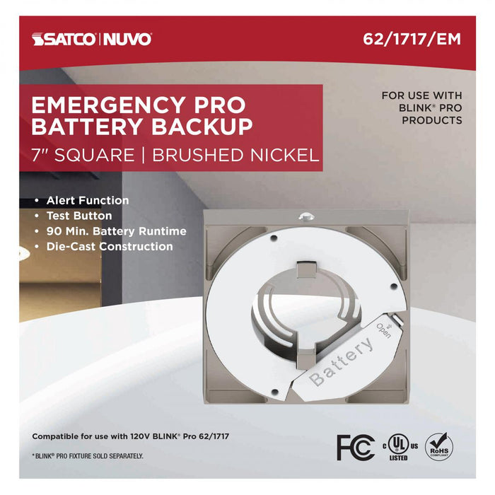 SATCO/NUVO 7 Inch Square BLINK Pro Emergency Battery Backup 120V Brushed Nickel-Compatible with 120V BLINK Pro Models (62-1717-EM)
