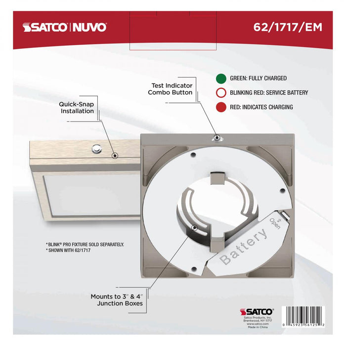 SATCO/NUVO 7 Inch Square BLINK Pro Emergency Battery Backup 120V Brushed Nickel-Compatible with 120V BLINK Pro Models (62-1717-EM)