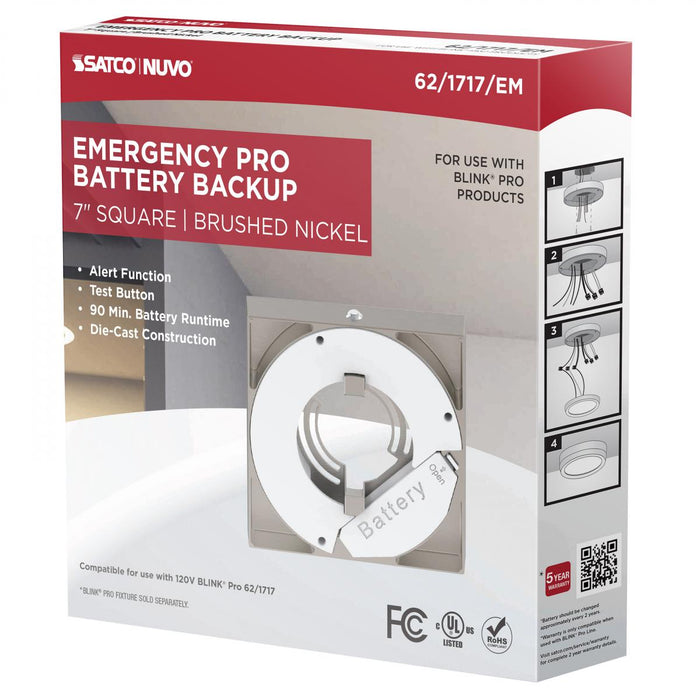 SATCO/NUVO 7 Inch Square BLINK Pro Emergency Battery Backup 120V Brushed Nickel-Compatible with 120V BLINK Pro Models (62-1717-EM)