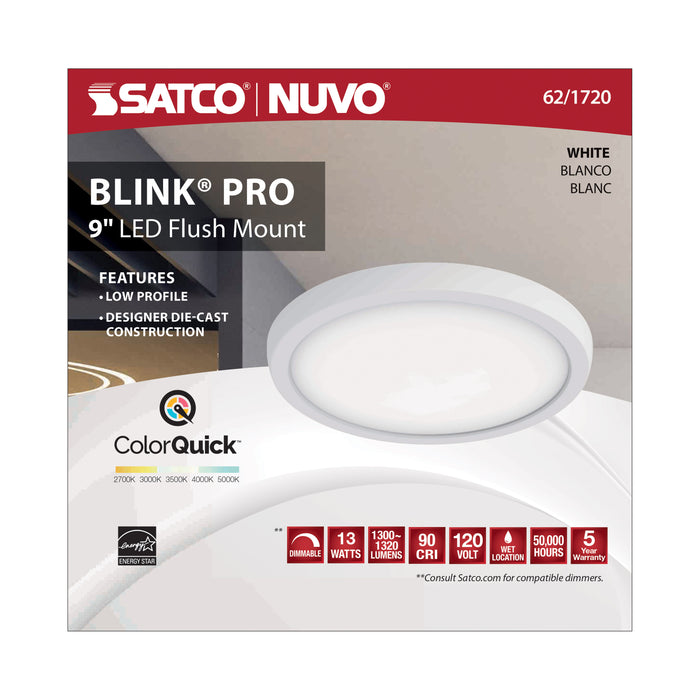 SATCO/NUVO Blink - 13W 9 Inch LED Fixture CCT Selectable 2700K/3000K/3500K/4000K/5000K Round Shape: White Finish 120V (62-1720)