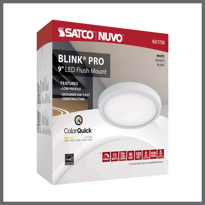 SATCO/NUVO Blink - 13W 9 Inch LED Fixture CCT Selectable 2700K/3000K/3500K/4000K/5000K Round Shape: White Finish 120V (62-1720)