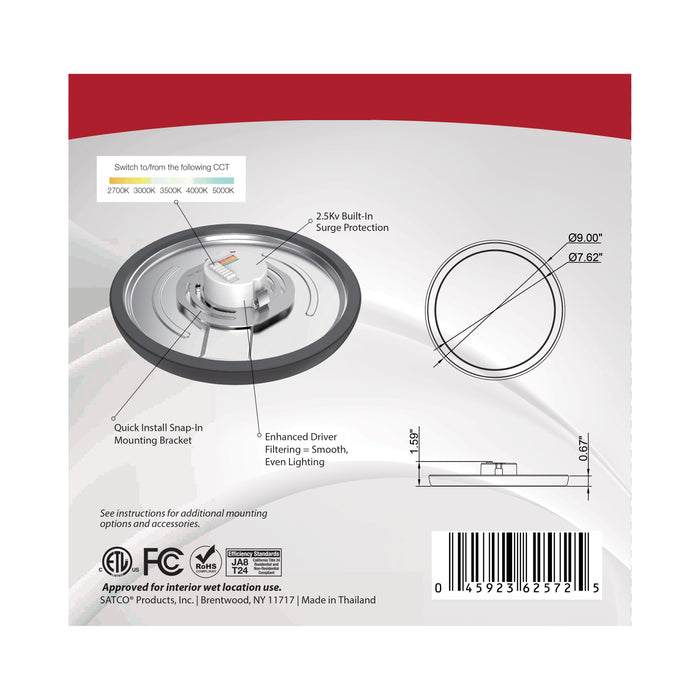 SATCO/NUVO Blink - 13W 9 Inch LED Fixture CCT Selectable 2700K/3000K/3500K/4000K/5000K Round Shape Black Finish 120V (62-1721)