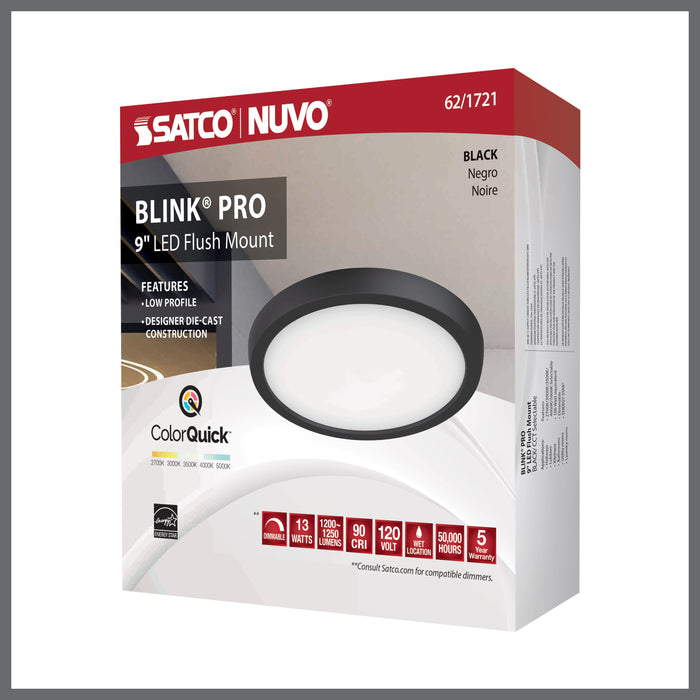 SATCO/NUVO Blink - 13W 9 Inch LED Fixture CCT Selectable 2700K/3000K/3500K/4000K/5000K Round Shape Black Finish 120V (62-1721)