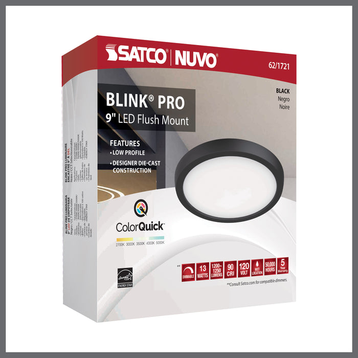 SATCO/NUVO Blink - 13W 9 Inch LED Fixture CCT Selectable 2700K/3000K/3500K/4000K/5000K Round Shape Black Finish 120V (62-1721)