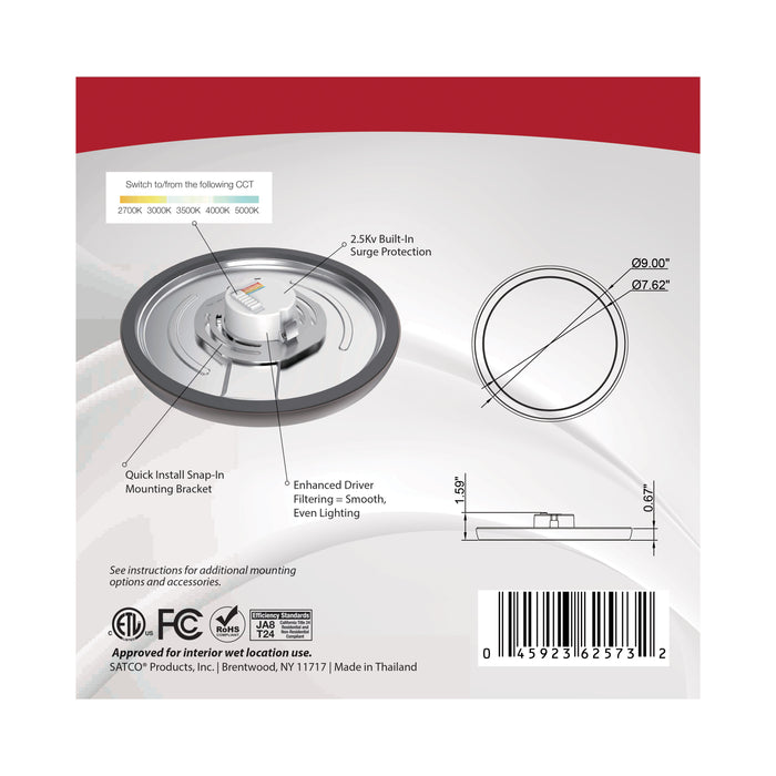 SATCO/NUVO Blink - 13W 9 Inch LED Fixture CCT Selectable 2700K/3000K/3500K/4000K/5000K Round Shape Bronze Finish 120V (62-1722)