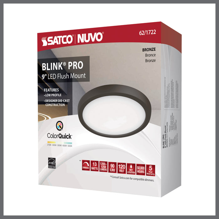 SATCO/NUVO Blink - 13W 9 Inch LED Fixture CCT Selectable 2700K/3000K/3500K/4000K/5000K Round Shape Bronze Finish 120V (62-1722)