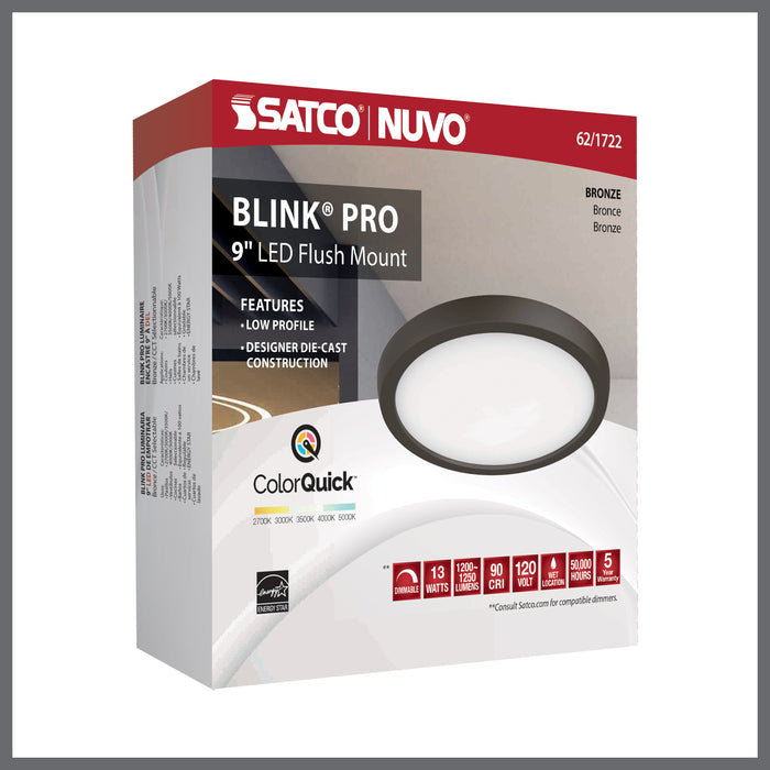 SATCO/NUVO Blink - 13W 9 Inch LED Fixture CCT Selectable 2700K/3000K/3500K/4000K/5000K Round Shape Bronze Finish 120V (62-1722)