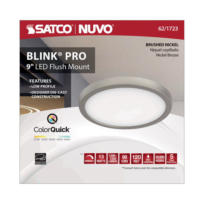 SATCO/NUVO Blink - 13W 9 Inch LED Fixture CCT Selectable 2700K/3000K/3500K/4000K/5000K Round Shape Brushed Nickel Finish 120V (62-1723)
