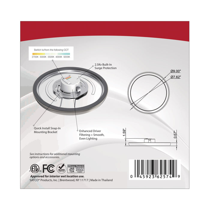 SATCO/NUVO Blink - 13W 9 Inch LED Fixture CCT Selectable 2700K/3000K/3500K/4000K/5000K Round Shape Brushed Nickel Finish 120V (62-1723)