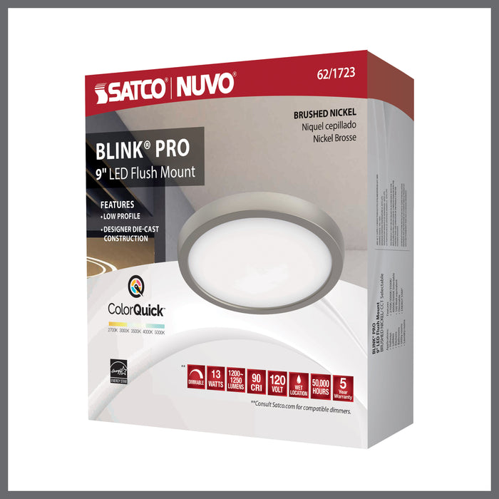 SATCO/NUVO Blink - 13W 9 Inch LED Fixture CCT Selectable 2700K/3000K/3500K/4000K/5000K Round Shape Brushed Nickel Finish 120V (62-1723)