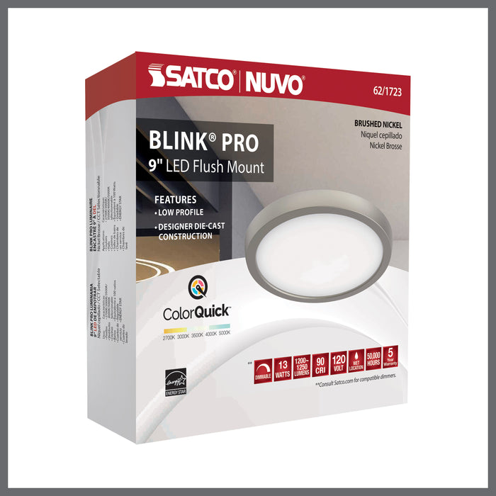 SATCO/NUVO Blink - 13W 9 Inch LED Fixture CCT Selectable 2700K/3000K/3500K/4000K/5000K Round Shape Brushed Nickel Finish 120V (62-1723)
