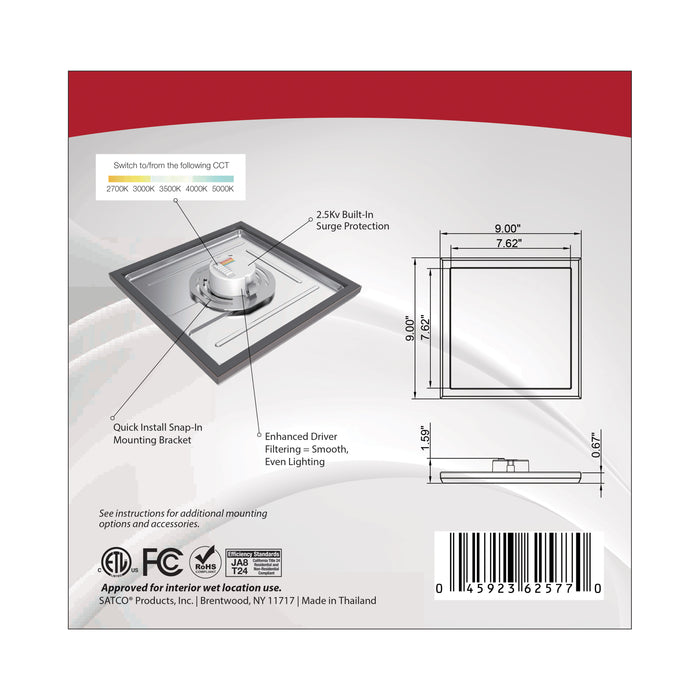 SATCO/NUVO Blink - 13W 9 Inch LED Fixture CCT Selectable 2700K/3000K/3500K/4000K/5000K Square Shape Bronze Finish 120V (62-1726)