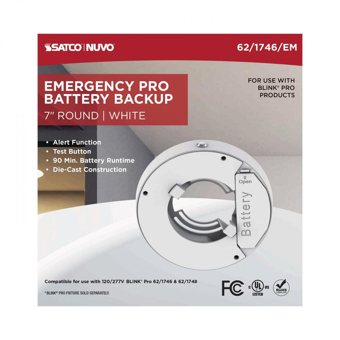 SATCO/NUVO 7 Inch Round BLINK Pro Emergency Battery Backup 120/277V White-Compatible with 120/277V BLINK Pro Models (62-1746-EM)