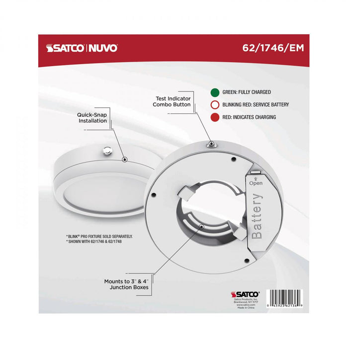 SATCO/NUVO 7 Inch Round BLINK Pro Emergency Battery Backup 120/277V White-Compatible with 120/277V BLINK Pro Models (62-1746-EM)