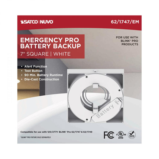 SATCO/NUVO 7 Inch Square BLINK Pro Emergency Battery Backup 120/277V White-Compatible with 120/277V BLINK Pro Models (62-1747-EM)