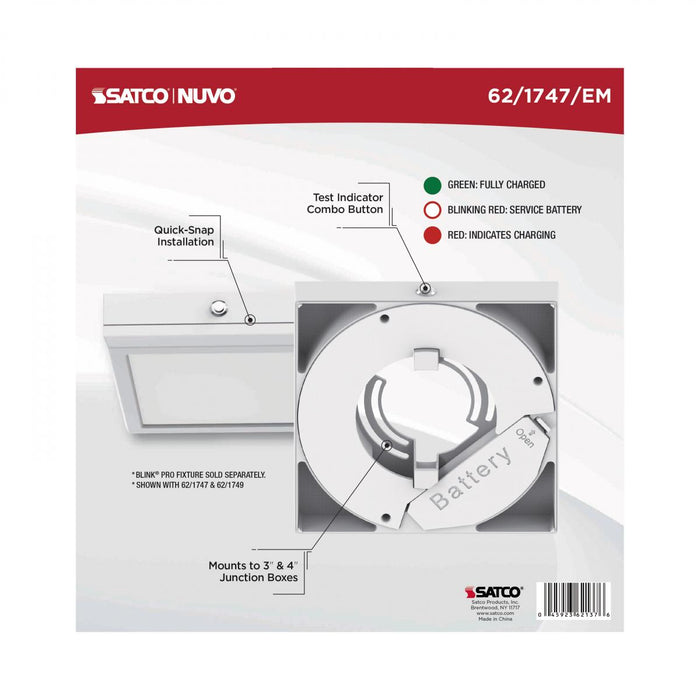 SATCO/NUVO 7 Inch Square BLINK Pro Emergency Battery Backup 120/277V White-Compatible with 120/277V BLINK Pro Models (62-1747-EM)