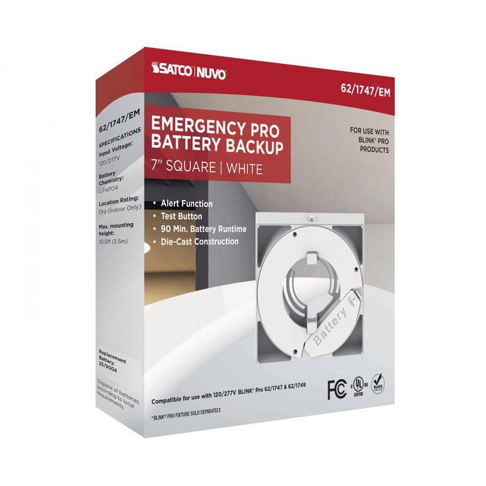 SATCO/NUVO 7 Inch Square BLINK Pro Emergency Battery Backup 120/277V White-Compatible with 120/277V BLINK Pro Models (62-1747-EM)
