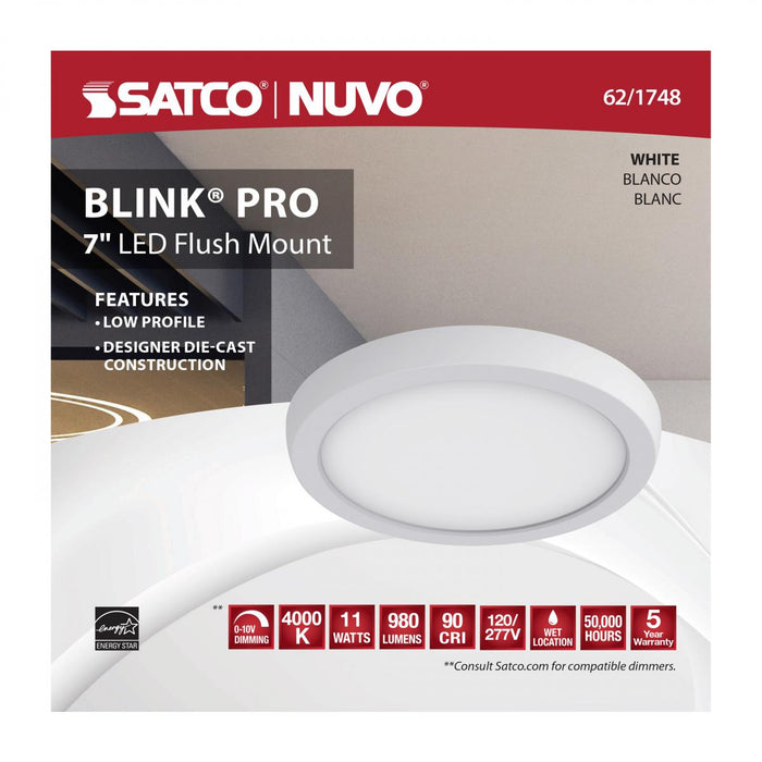 SATCO/NUVO Blink Pro 11W 7 Inch LED Fixture 4000K Round Shape White Finish 120/277V (62-1748)