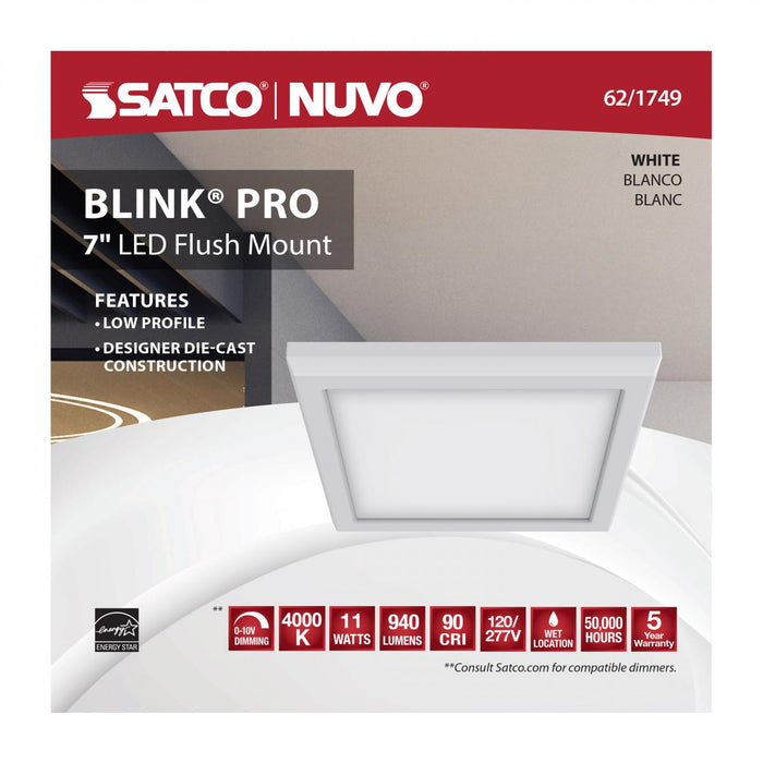 SATCO/NUVO Blink Pro 11W 7 Inch LED Fixture 4000K Square Shape White Finish 120/277V (62-1749)