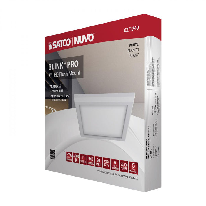 SATCO/NUVO Blink Pro 11W 7 Inch LED Fixture 4000K Square Shape White Finish 120/277V (62-1749)
