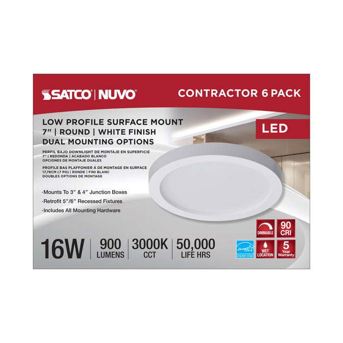SATCO/NUVO 7 Inch LED Flush Mount Fixture Disk Light Round 16W 3000K White Finish 6-Pack (62-1752)
