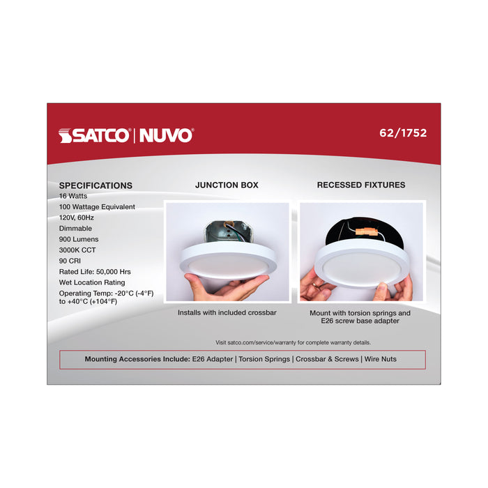 SATCO/NUVO 7 Inch LED Flush Mount Fixture Disk Light Round 16W 3000K White Finish 6-Pack (62-1752)