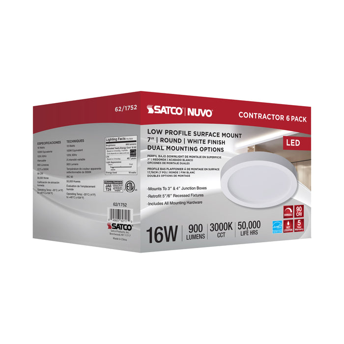 SATCO/NUVO 7 Inch LED Flush Mount Fixture Disk Light Round 16W 3000K White Finish 6-Pack (62-1752)