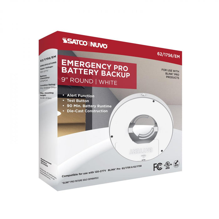 SATCO/NUVO 9 Inch Round BLINK Pro Emergency Battery Backup 120/277V White-Compatible with 120/277V BLINK Pro Models (62-1756-EM)