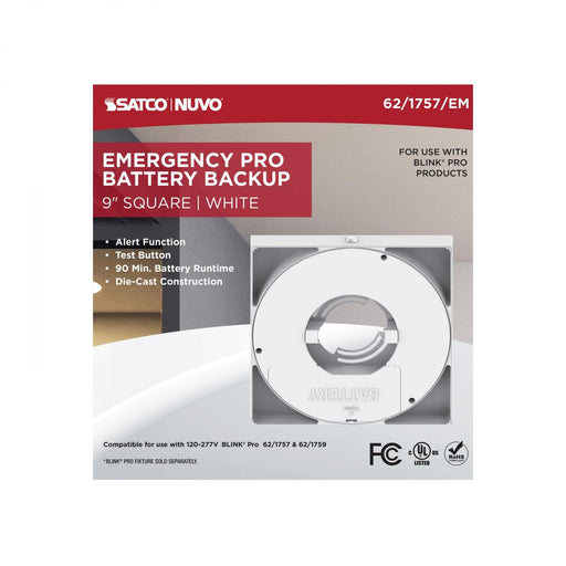 SATCO/NUVO 9 Inch Square BLINK Pro Emergency Battery Backup 120/277V White-Compatible with 120/277V BLINK Pro Models (62-1757-EM)